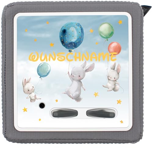 yabaduu Schutzfolie Schutzcover für Toniebox 1 passgenau selbstklebend kindgerecht Folie Zubehör für Kinder Spielzeug (Y031-42 Hasen Ballon, Mit Wunschname)