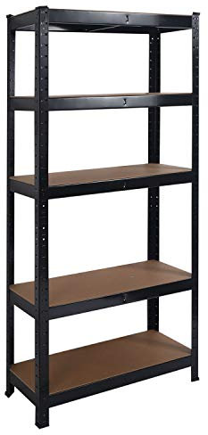 House of Home - Heavy Duty Garage Shelving Unit - Powder Coated Racking with 5 MDF Shelves, Ideal for Garage, Shed, Warehouse Storage - 875 kg Max Load Units - Black - 30 x 70 x 150 (cm)