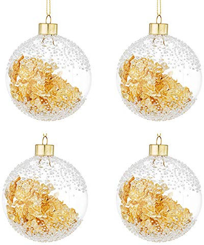 BIZZOTTO Palle di Natale in Vetro Trasparente Deocorazione Oro, Set 4 Pz Palline ⌀ 100 mm, Addobbi Natalizi Ornamento per Albero