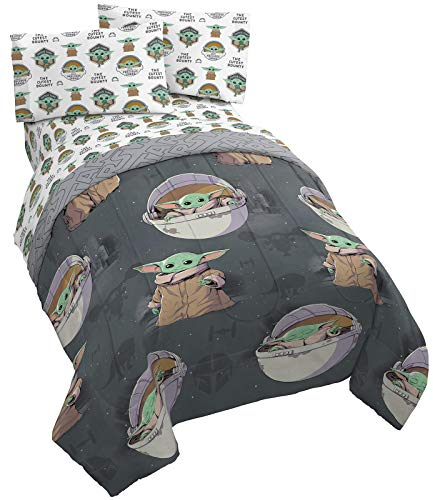 Star Wars The Mandalorian The Child 4-teiliges Twin-Bettwäsche-Set – inklusive wendbarer Bettdecke und Bettlaken-Set – Bettwäsche mit Baby Yoda – superweiche, lichtbeständige Mikrofaser (offizielles
