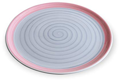 Zafferano Série Spirale, assiette à pizza en céramique, décorée à la main, fabriquée en Italie, passe au lave-vaisselle et au micro-ondes, diamètre 33 cm, 6 pièces, gris et rose