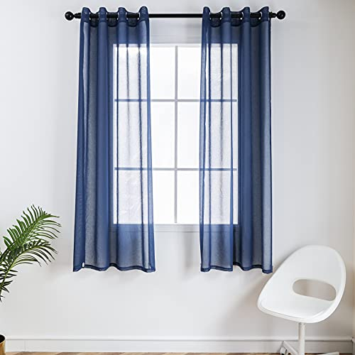 CUCRAF Transparente Gardinen mit ösen Vorhänge Wohnzimmer & Schlafzimmer, H175 x B140cm 2er Set Transluzente Vorhänge Blau, Unifarbene Pflegeleichte und Knitterfreie Vorhänge in Leinenoptik