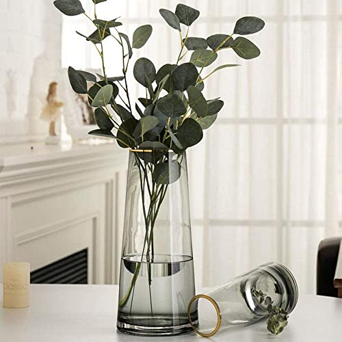 Vase Glasvase Handgemacht Kristall Durchscheinend Grau Vasen 22cm Hoch Gold Linie Mund Blumenvase ,für Home Office Dekor Geschenk für Hochzeit Weihnachten Einweihungsparty (1 Graugold)