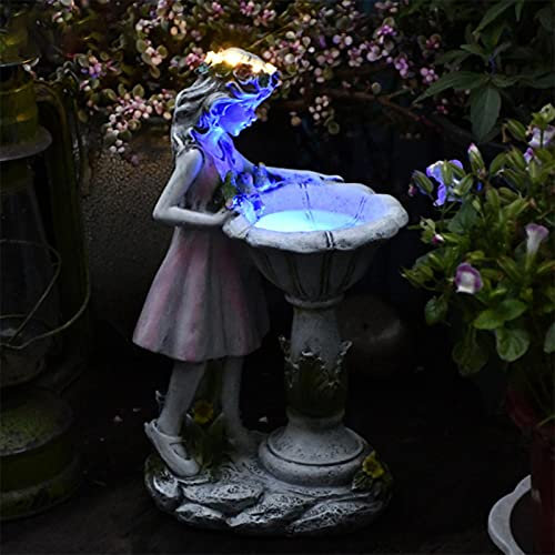Kisbeibi Statue de jardin féérique, figurine d'ange solaire, décoration extérieure, lampe de fée florale, lanterne d'eau, sculpture de jardin pour terrasse, cour, pelouse, porche, décoration d'art