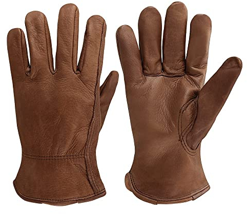 OLSON DEEPAK Arbeitshandschuhe aus Leder für Fahrer/Motorrad/Reiten/Hofarbeit/Farm-Weich und perfekte Passform für Herren und Damen (Retro, L)