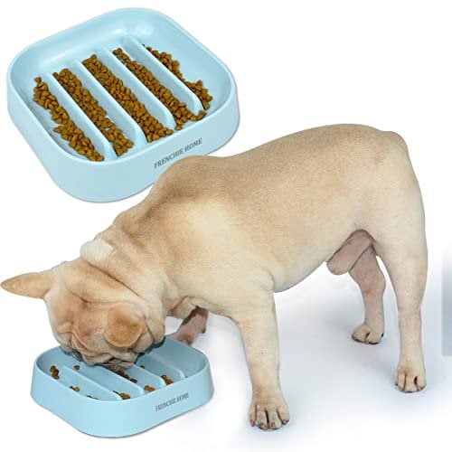 FRENCHIE HOME French Bulldog Dog Slow Feeder Bowl, Slow Feeding Grid Design, 17 oz, Blue