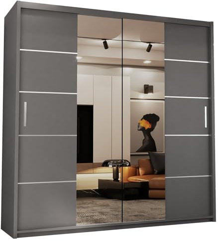 MN Furniture Modern Lisbon Double Sliding Doors Wardrobe (Gray, 180cm) (2021)
