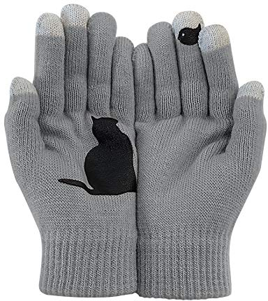Winterhandschuhe für Hunde und Hunde, warm, bedruckt, Herbst und Knochen, Handschuhe für Damen, grau, One size