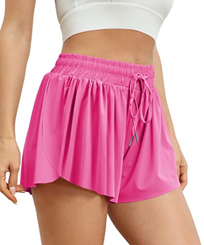 AUTOMET Short de course 2 en 1 décontracté pour femme, rose, Taille S