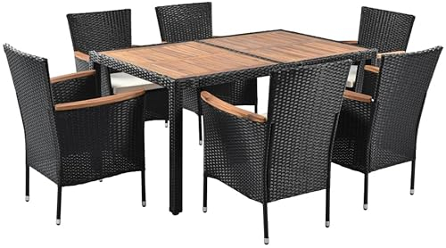 Panana Rattan Garden Furniture Set 6 Seater Dining Table and Padded Chairs Outdoor Patio Conservatory