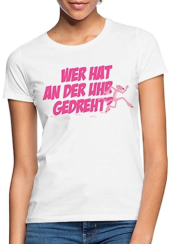 Spreadshirt Pink Panther Wer hat an der Uhr gedreht Frauen T-Shirt, XXL, Weiß