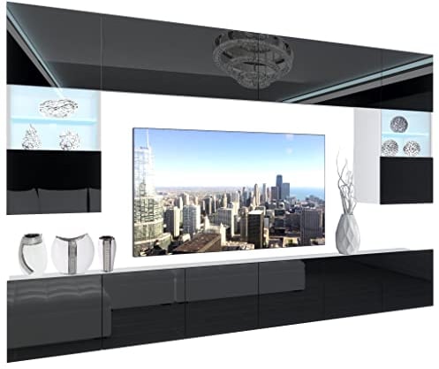 BELINI Wohnwand Vollausstattung Wohnzimmer-Set Moderne Schrankwand mit LED-Beleuchtung Anbauwand TV-Schrank Schwarz