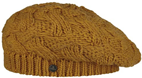 LIERYS Baskenmütze Jesila Damen - Strickmütze mit Schurwolle - Made in Germany - One Size 54-59 cm - Französische Damenbaske - Wollmütze Herbst/Winter - Mütze senf One Size