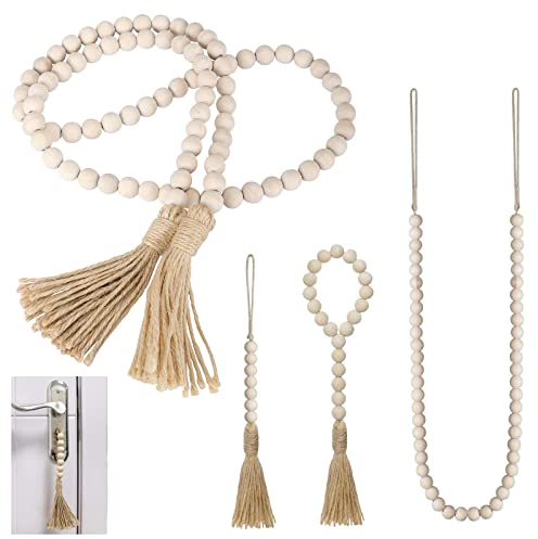 cersaty® 4 STK Bead Garland,Holzfarbe Holzperlengirlanden für Häuserdekoration Couchtisch Dekoration Wanddekoration Blumentopf Dekoration Modeaufhänge
