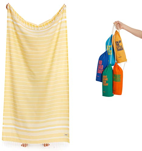 Luum® Hamamtuch groß 100x200 Strandtuch XXL Saunahandtuch Badetuch Handtuch Yogatuch Duschtuch Strandhandtuch Saunatuch Reisehandtuch Turkish Towels, Damen Herren, 100% Baumwolle, Gelb