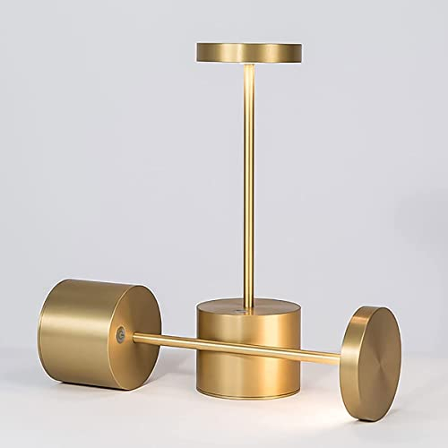 YIKUI Akku Tischlampe Kabellos, 5000 mAh Batterie mit 3 Beleuchtungsmodi Dimmbar Tischlampe, Aluminium LED Tischleuchte, für Restaurant, Terrasse, Indoor & Outdoor (Gold)