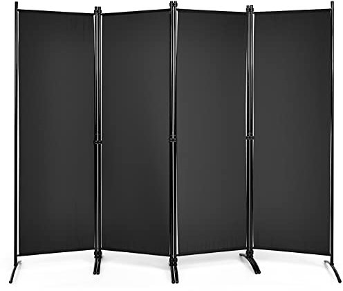 COSTWAY Raumteiler Trennwand, 220 x 173cm, Paravent klappbar, Sichtschutz 4 teilig, Wandschirm aus Metall & Polyester, Room Divider Innen, für Zuhause Büro Terrasse, Schwarz