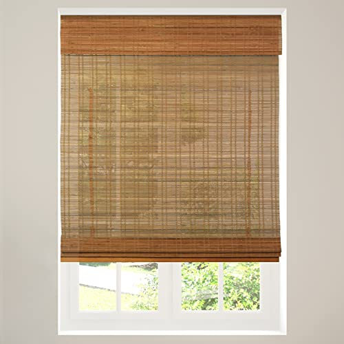 CALYX INTERIORS Cordless Bamboo Roman Shade Blind, Light Filtering, 34 W x 64 H, Ceylon Light Russet