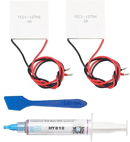 2 Stück TEC1-12706 Peltier Kühlmodul, Halbleiter-Kühltabletten mit 5 g Wärmeleitpaste, Kühlkörper, thermoelektrisches Kühler-Set