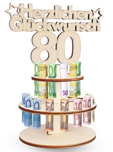 TAKUZA Geldgeschenke Geburtstag 80, Geschenke zum 80.Geburtstag,Originelle Geldgeschenk 80, 80. Geburtstag Geldgeschenk, Holz 80 Geburtstag Holzzahl als Gästebuch, Deko Zahlen 80 Jahre