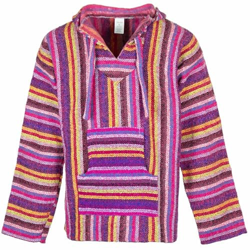 Siesta Baja Sweat à Capuche - Pull Jerga Mexicain pour Homme et Femme - Rayure Rose - XXL
