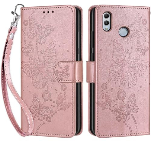 SIENIANLINE Cover per Huawei P Smart 2019 PU Pelle Custodia Flip Oro Rosa | Flip in pelle PU, Chiusura magnetica, Supporto regolabile, Scomparti schede, Protezione totale per Huawei Honor 10 Lite