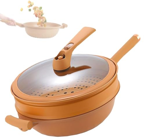 EYESLA Wok de arcilla antiadherente con cesta de - Wok de arcilla antiadherente de 12,6 pulgadas con cesta de, sartén frita al, con tapas, for todas las estufas