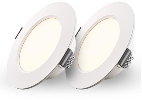 HOFTRONIC - 2er Set LED Einbaustrahler Flach 25 mm - 6W 490lm - 2700K Warmweiß - Ø120 mm Einbauleuchte - IP20 für innen - Deckenspots Rund - Deckenstrahler - Einbauspots