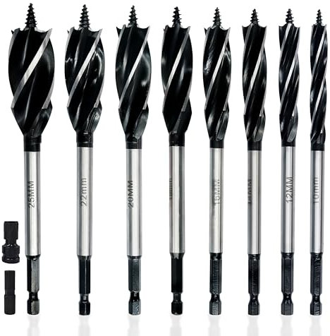 APRW Auger Drill Bit Set for Wood,10pcs 10-25mm with Hex Shank Quick Change,Impact Wood Drill Bit Set with Storage Case,Long Drill Bits for Wood with Adapter