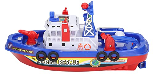 Prevessel Spielzeug-Feuerwehrschiff mit automatischer Wasserspray, pädagogisches Musiklicht, elektrisches Badeboot Kinder, Spielzeug und Mädchen
