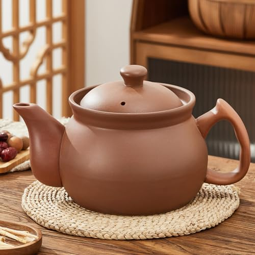 Zisha Unglazed Earthenware Chinese Medicine Pots, Natural Terracotta Ceramic Casserole Bean Pot with Lids, Clay Pot for Soup Cooking(4.7QT/4.5L)