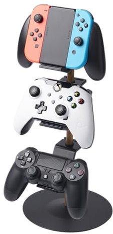 YAMAZAKI Home Tower Universal Game Controller Stand – Adjustable 4-Tier Holder For Controllers & Headsets - Steel + Wood