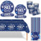 Navy Blue Silver 80th Birthday Party Tableware Set,69pcs 80th Birthday Dinnerware Navy Blue Party Paper Plates Cups Napkins and Tablecloth for Women Men 80 Years Old Birthday Gifts Party Supplies