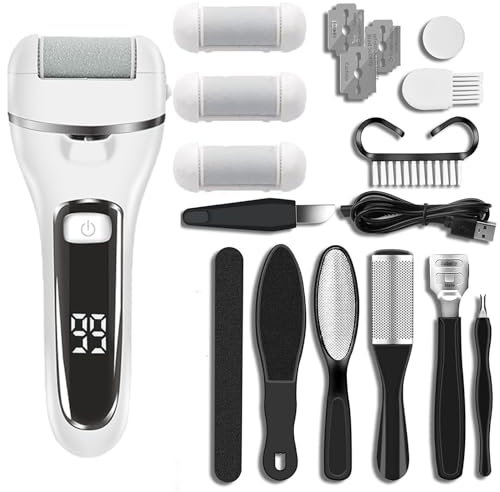 Lima Electrica para Pies, Pulidora para Talones Agrietados incluye Kit de Pedicura de 18 Pcs, Elimina Callosidades Durezas Suavizando la Piel, es Recargable