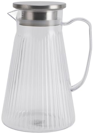 Aoveew Heatproof Clear Water Kettle Large Capacity Glass Water Pitcher with Lid and Handle Heat Resistant Clear Water Kettle Jug for Lemonade Milk Ice Tea Cold Or Hot Beverages (Style 1)