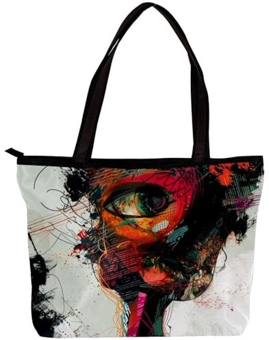 Abstrakte Ugly Girl Tote Wasserabweisende große Umhängetasche für Shopping, Schule, Arbeit, College, Yoga, Reisen, Strand, täglichen Gebrauch, mit Taschen, Abstraktes hässliches Mädchen,