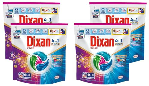 Dixan DISCS 4in1 Color Detersivo Lavatrice (28 Lavaggi), Capsule lavatrice per colori vivaci, pulizia profonda del bucato e freschezza igienica per la lavatrice, Rimuove le macchie da 20°C