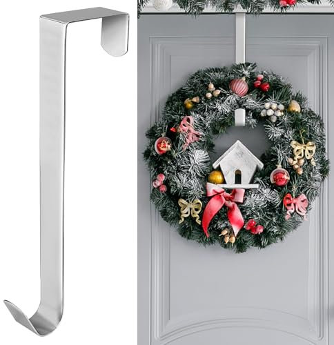 Aodaer 12 Inches Silver Christmas Wreath Door Hanger Metal Wreath Hook Non-Slip Christmas Hanging Hooks for Party Christmas Holiday Home Decoration