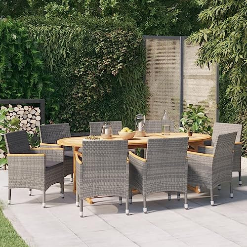 KATERYY 9-TLG. Garten-Essgruppe mit Kissen Schwarz,Essgruppe Garten Akazienholz XXL Für gesellige Stunden im Freien