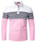 LUVCES Polo Manche Longue Homme Rayés Casual Coupe Ajustée Polo de Golf Couleur Contrastée Coton T-Shirts Tops Manches Longues Blanc + Rose XL