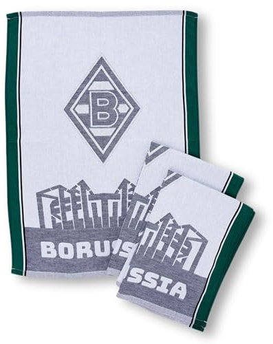 Borussia Mönchengladbach Geschirrhandtücher 3er Set | Offizieller Fanartikel Fohlenshop | Vereinslogo, Borussia-Park Design, Baumwolle, Gladbach Fanartikel