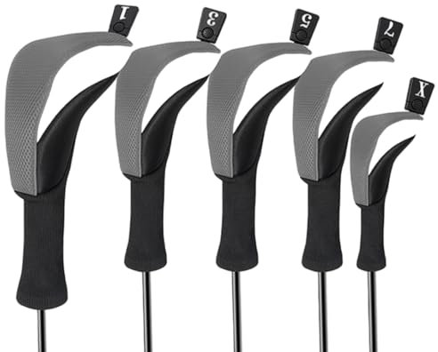 Copri testa da golf, set copri testa da golf | 5 pezzi Copricapo ibrido da golf Copri mazze protettive per collo lungo,Etichette numeriche Copricapo protettivo Copricapo ibrido in legno antiscivolo pe