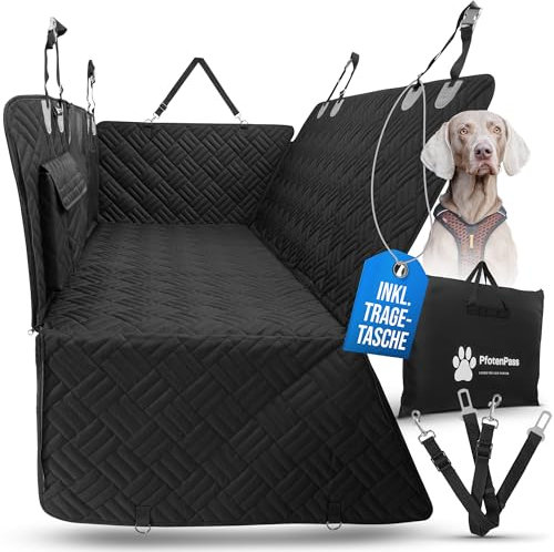 PfotenPass Hundedecke Auto Rückbank Fester Boden [Wasserdicht & Kratzfest] Autoschondecke Hund mit Harter Unterseite rutschfest inkl. Tragetasche + Gurte, Rücksitz, Schutz, Autodecke