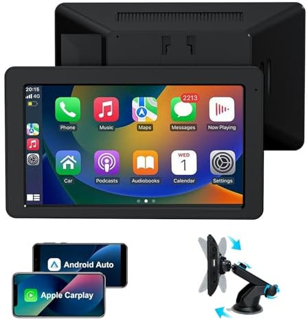 Pantalla Coche, 7 Pantalla Carplay Coche para Apple y Android con Navegación GPS, Bluetooth 5.2, Control por Voz Manos Libres, Mirror Link, FM, AUX, Fácil Instalación