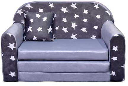 nana shop Kindersofa Ausklappbar, Kindercouch mit Bettfunktion, Spielsofa mit Schlaffunktion, Kindercouch 2in1, Mini Sofa für Kinderzimmer, Schlafsofa für Kinder (Sterne)