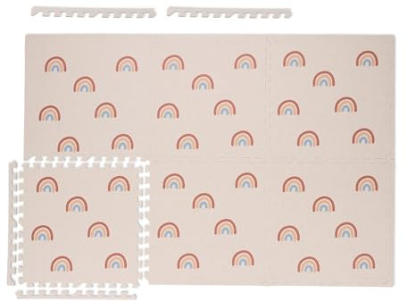 Relaxdays Puzzlematte, 6er Set Spielmatte mit Rand, 60x60 cm, schadstofffreier Schaumstoff, Regenbogen Kindermatte, rosa