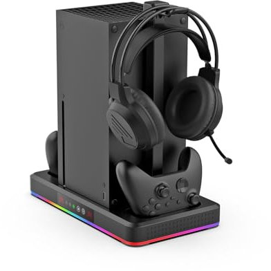 Cooling Fan Base For Xbox Series X/S Host, Cooling Stand With Controller Charger and Headset Holder RGB Charging Stand with Cooling Fan For Xbox Series X/S (Black)