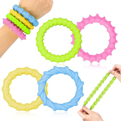 Diyxisk Kauarmband für Kinder, 4 Stücke Anti Stress Armband, Elastizität Sensorik Spielzeug, Anti Stress Spielzeug Kinder, für Autistische Kind und Erwachsene mit Besonderen Bedürfnissen