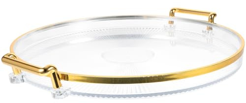 ABOOFAN Plateau Décoratif Rond Transparent à Bords Dorés Rangement Multifonction pour Fruits Secs Et Bonbons Plateau Élégant Robuste Et Facile à Nettoyer pour Bureau Et Maison