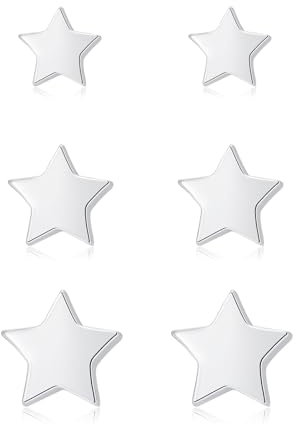 Glintara 925 Sterling Silber Ohrstecker Set, Flach Stern Ohrstecker 4/5/6mm, Hypoallergen Ohrringe Silber 925 Stecker, Schlafen Knorpel Ohrringe für Mehrere Ohrlöcher